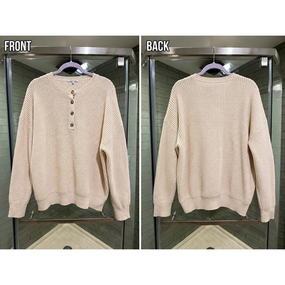 Reformation Cream Organic Cotton Chunky Knit Henley Sweater Women's M